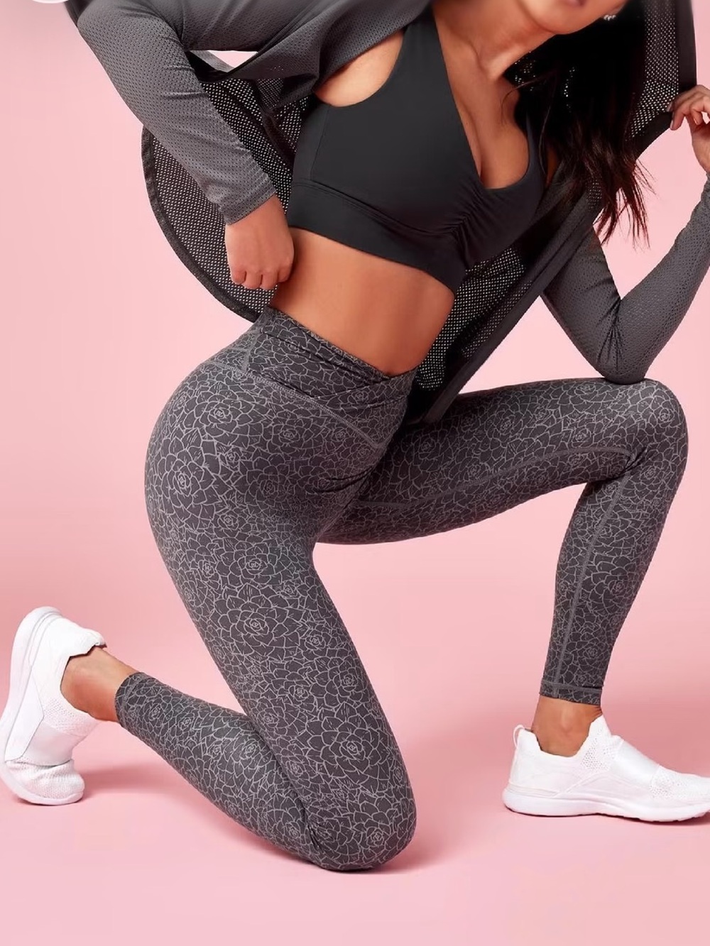 BuffBunny Siren Eden Print Grey Bloom High-Rise Leggings Scrunch Bum Cross Waist